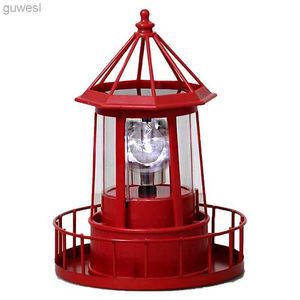 Gräsmattor BMDT-ledd solenergi Lighthouse 360-graders roterande lampgård Decoration Waterproof Garden Towers Staty Lights YQ240116