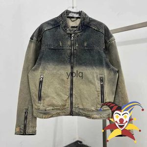 Men's Jackets Tie-dyed Patchwork Denim Jeans Zipper Jacket Men Women Vintage Clothing Coatyolq