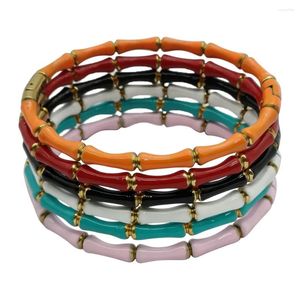 Bangle Fashion Bandles for Women Gift Love Gold Bamboo Joint Thin Plate Colorful Emamel Colorfast Personlig rostfritt stålarmband