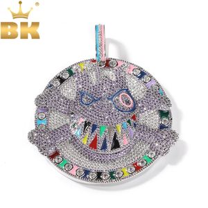 THE BLING KING Красочный Злой Дьявол Мультипликационный Персонаж Круглый Кулон Микро Асфальтированный Фиолетовый Цирконий Ожерелье Хип-Хоп Ювелирные Изделия 240115