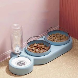 Tigela dupla para beber com suporte elevado para comida de gato, alimentador automático, tigelas para gatos, animais de estimação com fonte de água para cães 240116