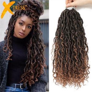 Synthetische Häkelzöpfe Hair Passion Twist River Goddess Flechthaar Ombre Brown Faux Locs mit lockigem Haar X-TRESS240115