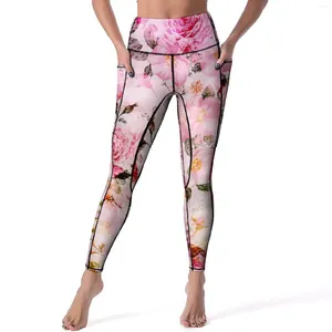 Kvinnors leggings akvarell rose sexig rosa blommigt tryck push up yogapantes estetiska elastiska leggins kvinnor grafisk fitness sport ben