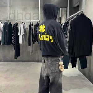 Erkek Hoodies Sweatshirts Tasarımcı Markası Paris Yüksek Versiyon B Ev Sarı Bant Güzellik Kağıt Yıkanmış Eski fermuarlı kapüşon doğru ceket LRL1