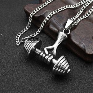 Jewelry fitness dumbbell barbell men's pendant with dumbbell titanium steel necklace in hand grip