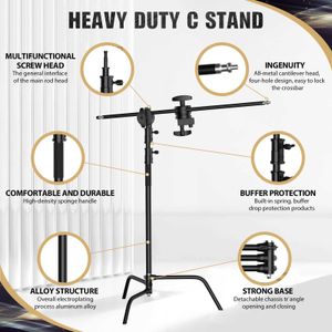Tripods SH 2.6M/3.3M Black Stainless Steel Century Foldable Light Stand Tripod Magic Leg Photography C-Stand For Spot LightSoftboxL240115