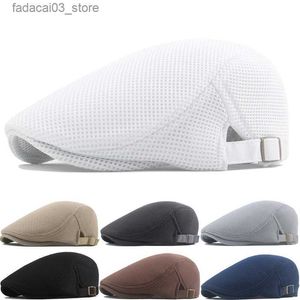 Ball Caps 2023 New Summer Men's Hat Breathable Mesh Newsboy Cap Outdoor Gorro Hombre Boina Golf Hats Fashion Solid Flat Caps for Women Q240116