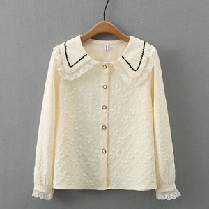 Fashion Lace Peter Pan Collar Shirt Women Plus Size Autumn Winter Casual Clothing Puff Sleeve Blouses Tops F33 66155 240116