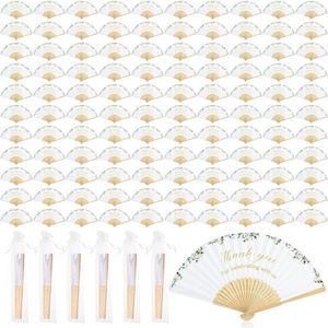 Party Favor Set Tack handfans för bröllopsgäster med Organza Bags Bamboo Folding Wood Church Favors EU