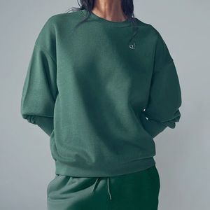 Lulu Yoga Midnight Green CREW NECK PULLOVER Warm Sweatshirts Silver 3D on Chest Loose Sweatwear Unisex Casual SweatTops Lover Sportswear High quality