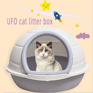 Cat Litter Box Space Capsule Closed Sandbox Kitten Bedpan Toilet AntiSplash Potty with Spoon Clean House Plastic Pet Supplies 240116