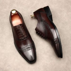 Italiensk stil brun svart äkta läder oxford mens klänning kvalitet ny handgjorda designer bröllop sociala brogues skor man