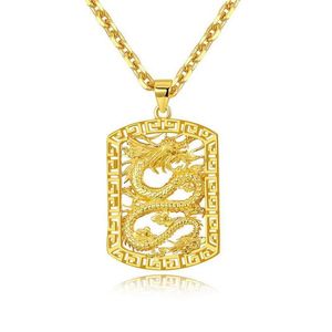 Fly Dragon Pattern Pendant Necklace Chain 18k Yellow Gold Filled Solid Handsome Mens Gift Statement Jewelry265e
