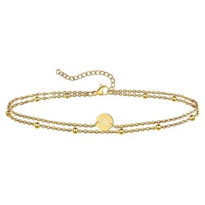 Bracciale con ciondolo rotondo con lettera iniziale punk moda per donna Braccialetti in oro giallo 14k con doppio strato di colore dorato Gioielli da donna