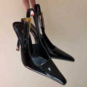Pointed Toe Slingback Dress Shoes Sandaler Läder Yttersula 10cm Stiletto Heel Pumps Women's Luxury Designer Party Evening Shoes 35-42