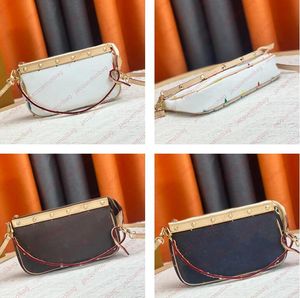 Women Crossbody Bag M92648/M92649 Vintage Nit nitka Pochette Akcesoria skórzany pasek Białe czarne kolorowe kwiaty Drukowane torebki torebki