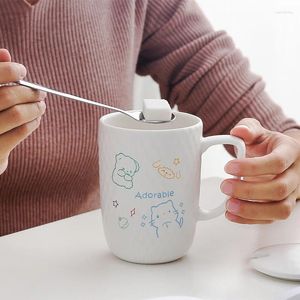 Mugs Simple Cartoon Animal Cup Practical Gift With Lid Spoon Office And Household Water Milk