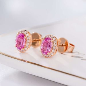 Classic Natural Pink Sapphire White Diamond Hot Sale Real Gold Earring For Women Party