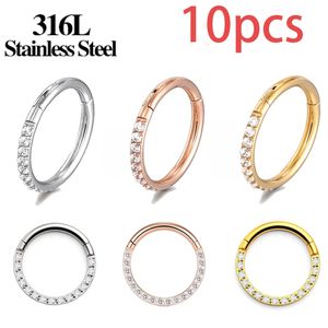 10 pezzi orecchini a cerchio in acciaio inossidabile anello al naso per le donne piercing zircone bianco gioielli per il corpo anello al naso rotondo all'ingrosso 240116