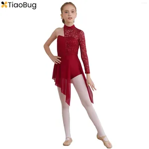 Scene Wear Kids Girls Floral Lace Ballet Lyrical Dance Dress Gymnastics Leotard Latin Jazz Cha-Cha Figure skridskoåkning Kostymdanskläder