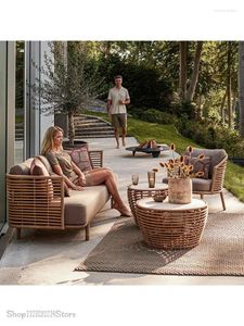 Camp Furniture Outdoor Rattan Sofa Coffee Table Combination Living Room Courtyard Garden Terrace Balcony Leisure Woven Chair