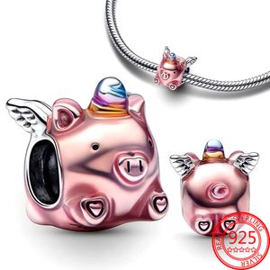 2024 Yeni Varış Sterling Sier Uçan UNICORN PIG CHARM FIT Orijinal Bileklik Bileklik Kadın Diy Takı Yapımları