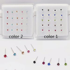 20pcs/paket 925 STERLING Gümüş Burun Delici 2 mm Çok Molor Burun Saplamaları Düz ​​Pim Nostril Takı 240116