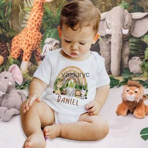 Rompers personalizados animais de traje de bebê com nome de macacões infantis recém -nascidos selvagens One Roupfits Romper Baby Birthday Chousel Gifts H240508