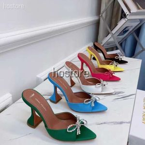 Amina Muaddi Designers Sandali con tacco da donna scarpe col tacco alto punta a punta girasole cristallo fibbia estate sexy cinturino posteriore con tacco autentico