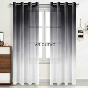 Curtain Black Gray Linen Sheer Curtains Gradient Semi Voile Drapes Grommet Top Window Curtains for Bedroom Living Roomvaiduryd