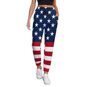 SPANTY DOMOWE STAR SPANGLED USA FLAG JOGGER Patriotyczny Czerwony Białe Blue Stars Paski Straszki dresowe sprężynowe spodnie Hip Hopowe spodnie