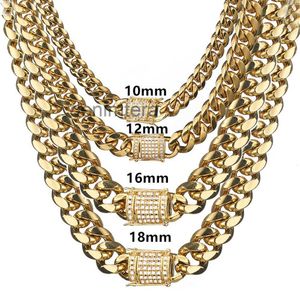 6-18mm Wide Stainless Steel Cuban Miami Chains Necklaces Cz Zircon Box Lock Big Heavy Gold Chain Hiphop Jewelry ZQSI