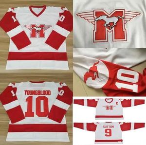 10 Dean Youngblood Hamilton Mustangs Hockey-Trikots 9 SUTTON Moive Weiß Rot Alle gestickten Herrenuniformen Schneller Versand