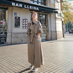 Women's Trench Coats Korean Loose Oversized X-Long Women's Coat Double-Breasted Belted Ladies Cloak Windbreaker Outwear 2024Spring Fall