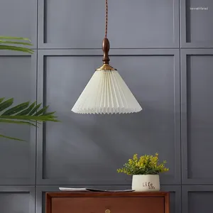 Kolye lambalar Pileli Labhade Chandelier Siyah Ceviz Retro Yatak Odası Başucu Bar Sayacı Yemek Odası Lamba Koridor Işığı