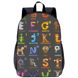 Borse Cartone animato Animale Alfabeto Sfondo Zaino creativo Borsa da scuola per ragazze Ragazzi Zaino casual quotidiano Borsa per libri per bambini Regalo