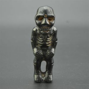 Ancient Jade and Old Jade Culture Meteorite Sculpture Skeleton and Man Statue Pendant236Q