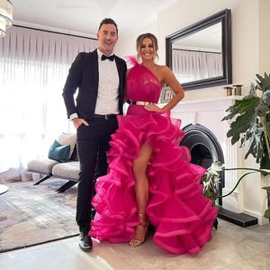 Casual Dresses Eye Catching Fuchsia 2 Pieces Long Maxi Gowns Jumpsuit With Detachable Train Ruffles Women To Party