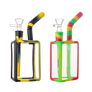 Wholesale High-Quality Silicone Glass Bong Smoking Water Pipe with Juice Box Design, Silicone Downstem and 14mm Glass Bowl - Smoking Accessories for Tobacco GJ5415