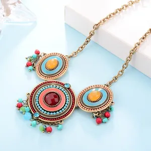 Correntes Shineland Moda Feito à Mão Étnica Esmalte Gargantilha Colar Multicolor Beads Boho Declaração Jóias Mulheres Acessórios