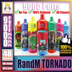 Orijinal Randm Tornado 9000 9K Puff 9000 9K Şarj Edilebilir Tek Kullanımlık E Sigara Doğrulanmış Kodlu 850 MAH Pil 18ml Önceden doldurulmuş vape kalem vs Fumot 7000 7K