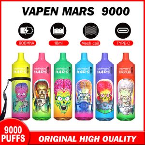 % 100 Orijinal Toptan Vapen Mars Torndao 9000 Puflar Şerit Bobin Multi Tomats ile Şarj Edilebilir Tek Kullanımlık Vape Pod 9000 9K Puflar 0% 2% 5% 5 RGB Işık Büyük Buhar E-Cigarette