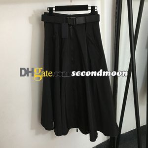 High Waist Skirts with Belt Women Long Skirts Spring Summer Luxury Skirt Full Zip Black Skirts