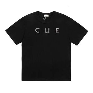 Designer Luxury Celins Classic Sailing Inlaid Mosaic Color White and Black Square Block Letters Round Collar Kort ärm T-shirt Stylish Short Sleeve Shirt