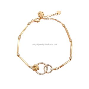 New CVD Lab Grown Diamond Real Solid Gold Flower Double Circle Design Bracelet For Women Wedding Jewelry