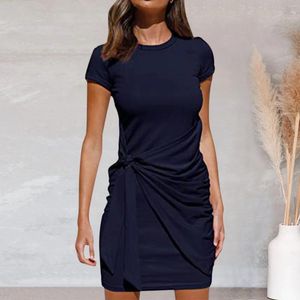 Casual Dresses Back Night Outfit Women European American Style Round Neck Irregular Skirts Summer Fashion Slim For 2024 Plus Size