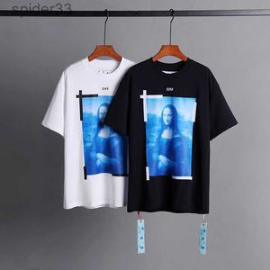 Camisetas masculinas Xia Chao Marca Ow Mona Lisa Pintura a óleo Seta Manga Curta Homens e Mulheres Casual Grande Solto T-shirt LX6E