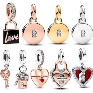 Trendiga sterling Sier Love Padlock Heart Dangle Charm Fit Original Armband Kvinnor Halsband Pendant DIY SMEEDDRY