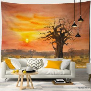 Arazzi Sunset Maple Forest Road Arazzo appeso a parete Pittura a olio Hippie Tapiz Art Decor Sfondo Panno