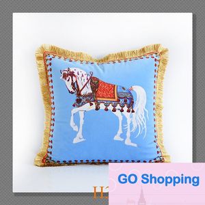 European Style Luxury Tassel Velvet Double-Sided Printed Soff Cushion Pillow Model Room Square Cushion Top Quatily